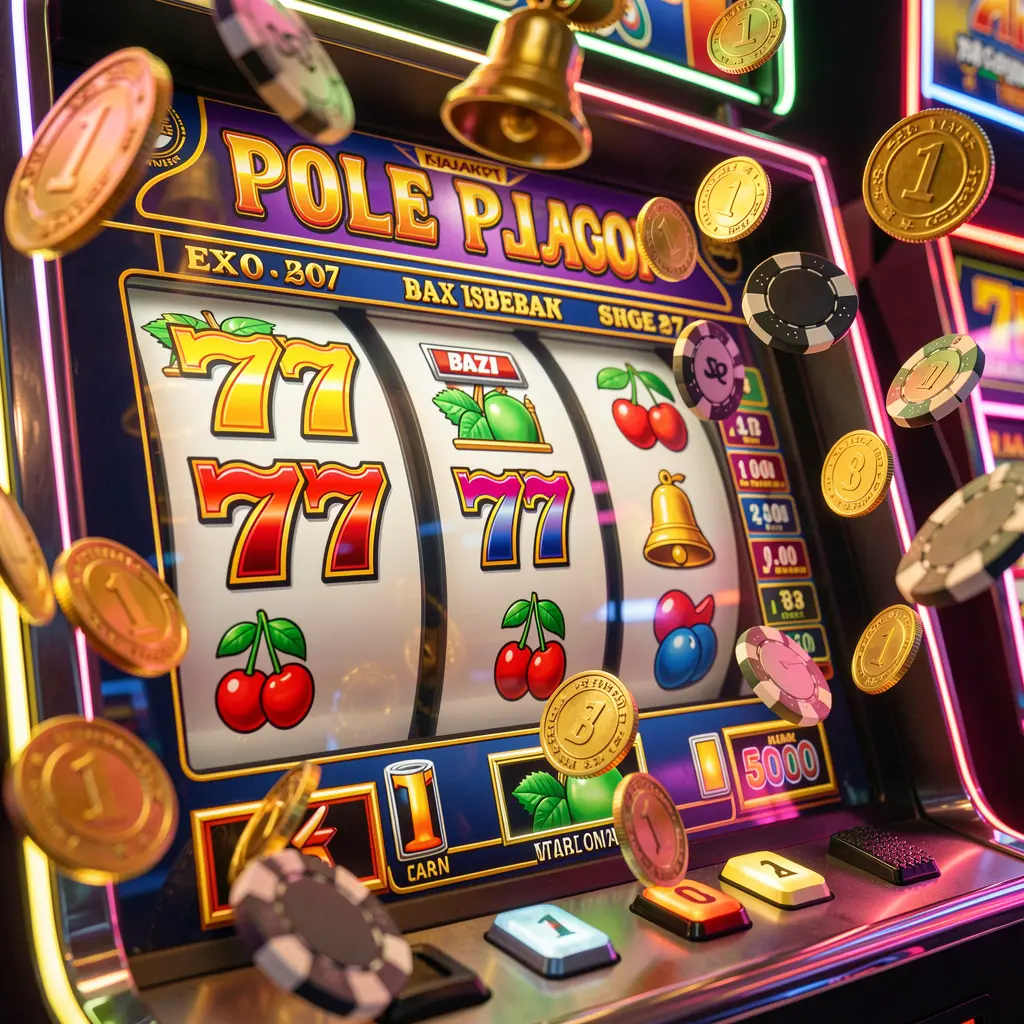 Bright and colorful slot reels with lucky sevens and casino coins highlighting the immersive slot experience at TC777 Pakistan